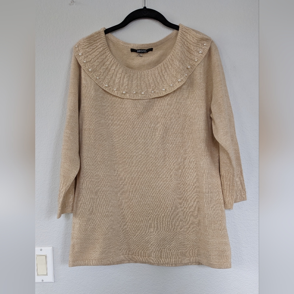 Briggs Holiday cable knit sweatshirt, nude, Large